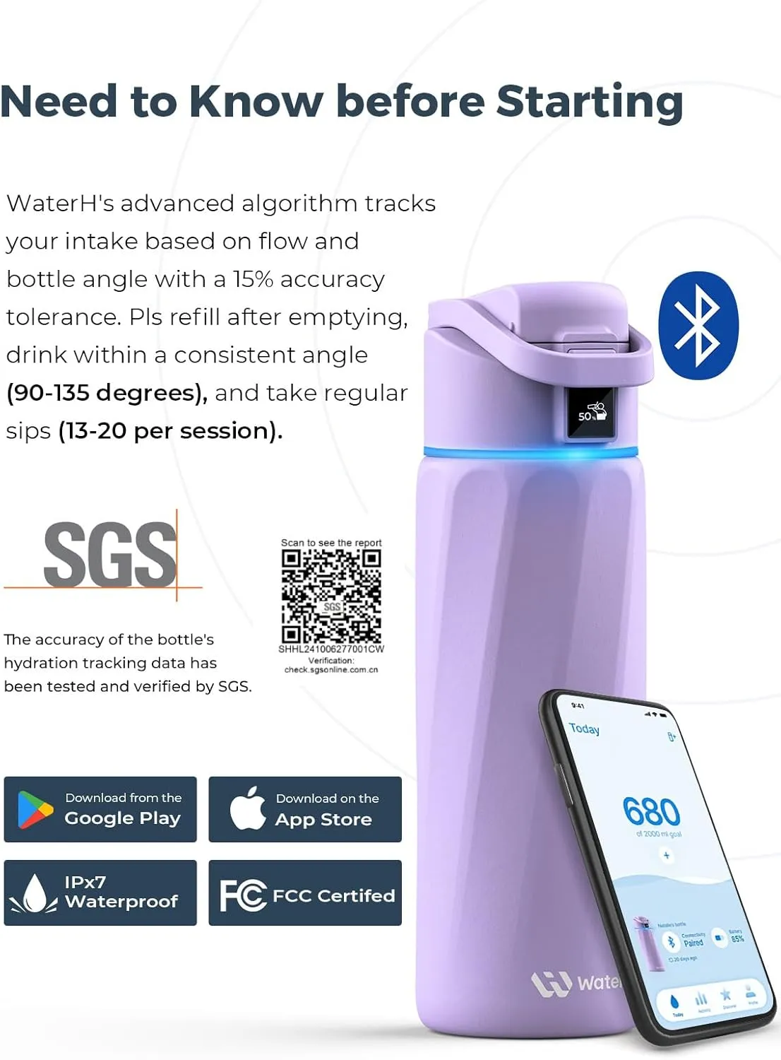 Boost Smart Water Bottle with Reminder to Drink Water, 24oz BPA-Free Stainless Steel Vacuum Insulated Water Bottle, Wide Mouth Water Tracker Bottle with APP, Ideal for Gift
