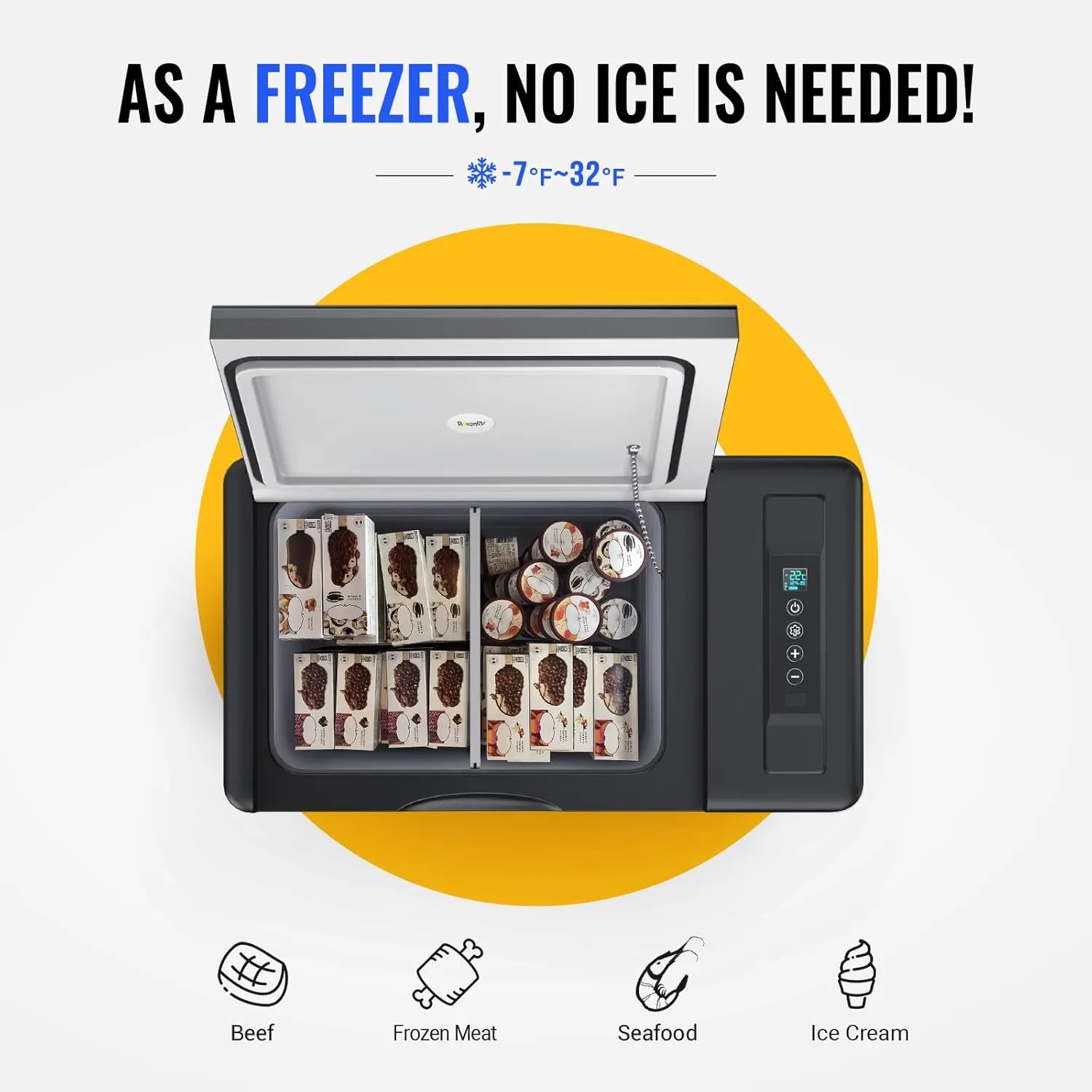 BougeRV 12 Volt Refrigerator 12V Car Fridge 30 Quart Portable Freezer Compressor Cooler Compressor Freezer, 12/24V DC 110~240V AC, -7℉~50℉ for Truck RV SUV (Black)