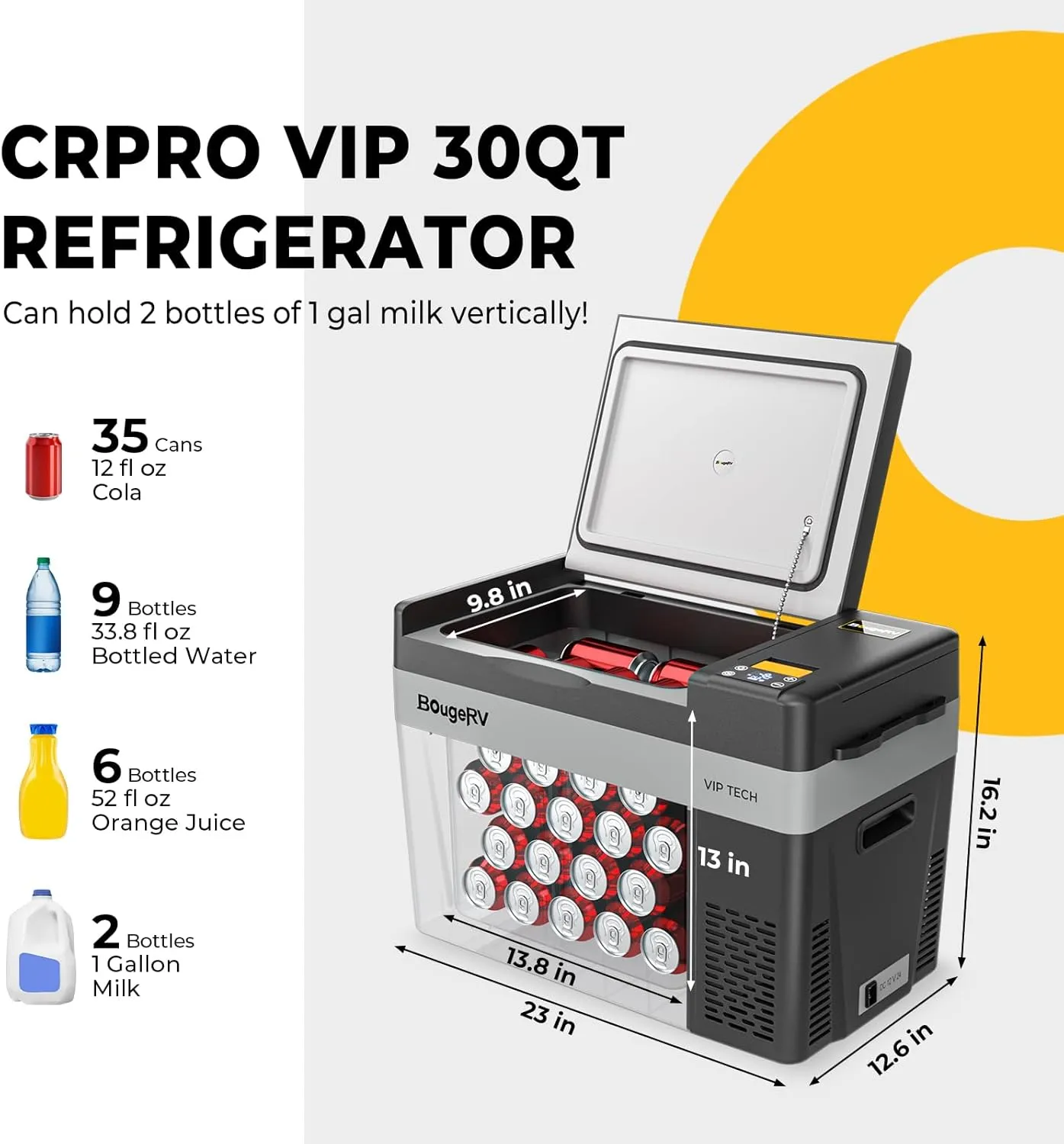 BougeRV 12V 30 Quart Refrigerator, CRPRO VIP, Compressor Electric Cooler with 12V/24 DC, 110-240 AC for Outdoor Camping Overlanding Truck RV SUV Van