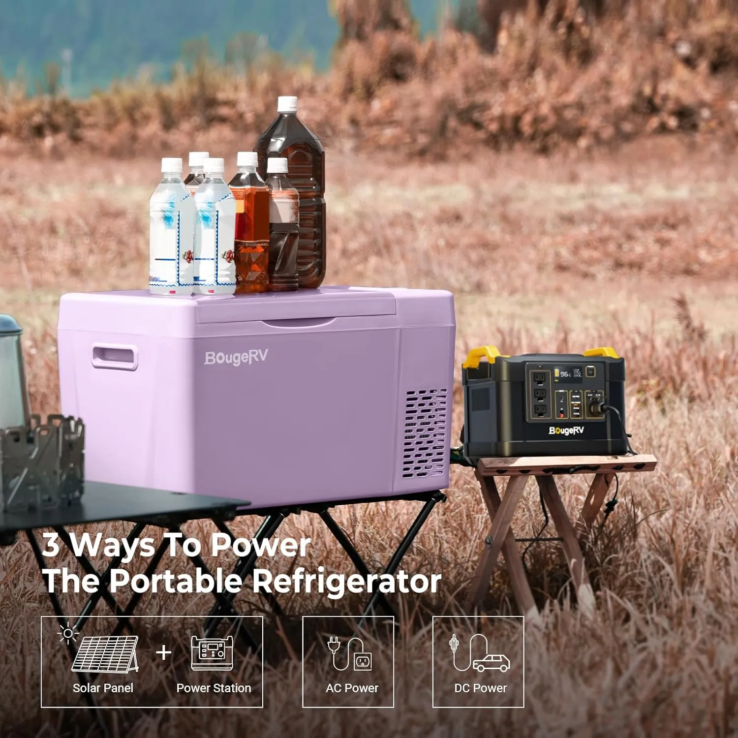BougeRV Purple 23Quart Portable Refrigerator, 12 Volt Fridge 22L, Portable Freezer Compressor Cooler 12/24V DC 110~240 Volt AC for Truck Van RV Camper -7℉~50℉