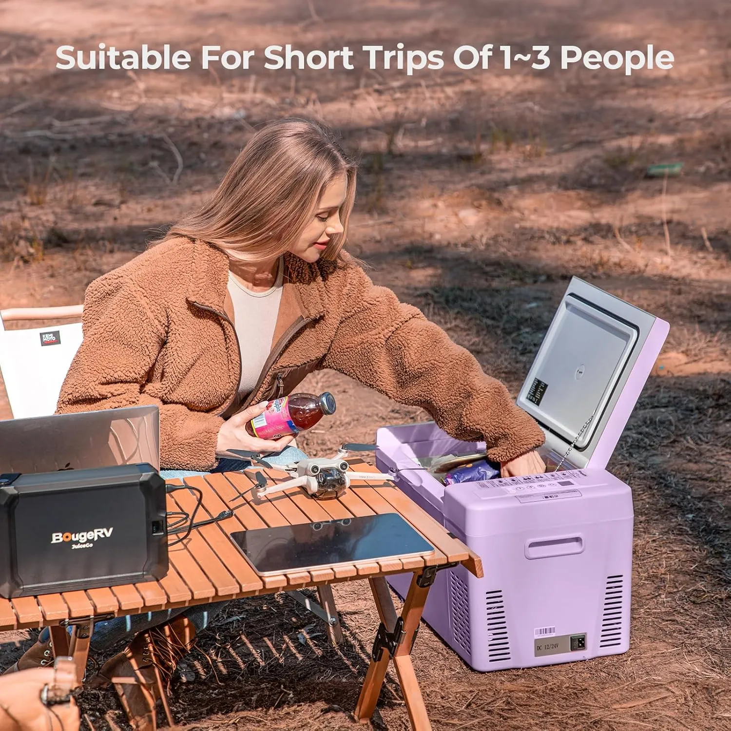 BougeRV Purple 23Quart Portable Refrigerator, 12 Volt Fridge 22L, Portable Freezer Compressor Cooler 12/24V DC 110~240 Volt AC for Truck Van RV Camper -7℉~50℉