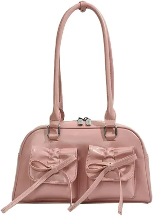 Bow Purse Women PU Leather Shoulder Bag Coquette Tote Y2k Aesthetic Handbag Ita Bag Travel Designer Multi Pockets