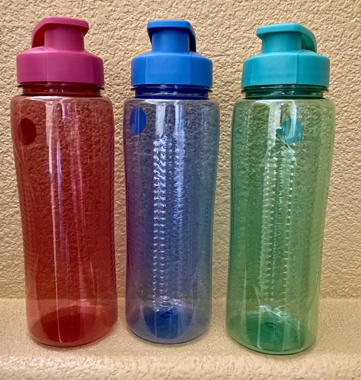 BPA-Free Water Bottles with Flip-Top Lid, Set of 3, Red Blue Green 750ml