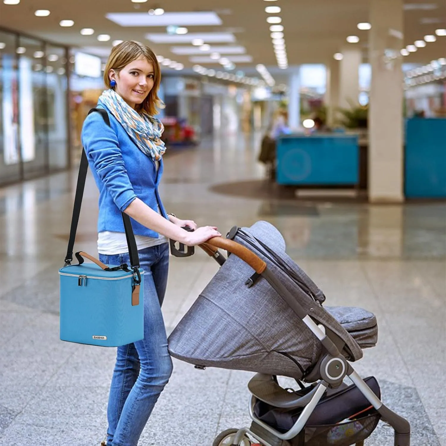Breastmilk Cooler Bag with Ice Pack Fits 6 Baby Bottles Up to 9 Ounce, Baby Bottle Bag with Shoulder Strap for Nursing Mom Daycare, Blue
