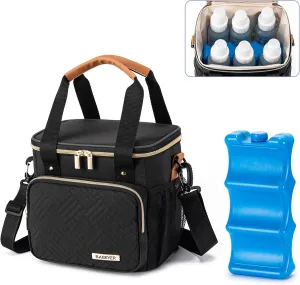 Breastmilk Cooler Bag with Ice Pack Fits 6 Baby Bottles up to 9 Ounce, Breast Milk Pump Cooler Bag for Nursing Mom Daycare, Work, Travel-Black