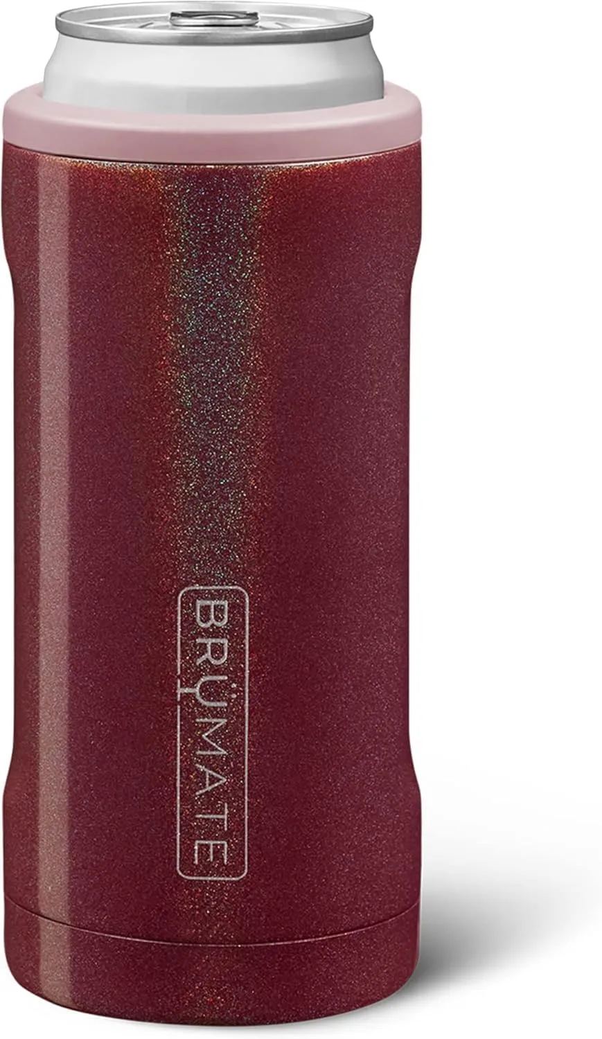 BrüMate Hopsulator Slim Can Cooler Insulated for 12oz Slim Cans | Skinny Can Insulated Stainless Steel Drink Holder for Hard Seltzer, Beer, Soda, and Energy Drinks (Glitter Merlot)