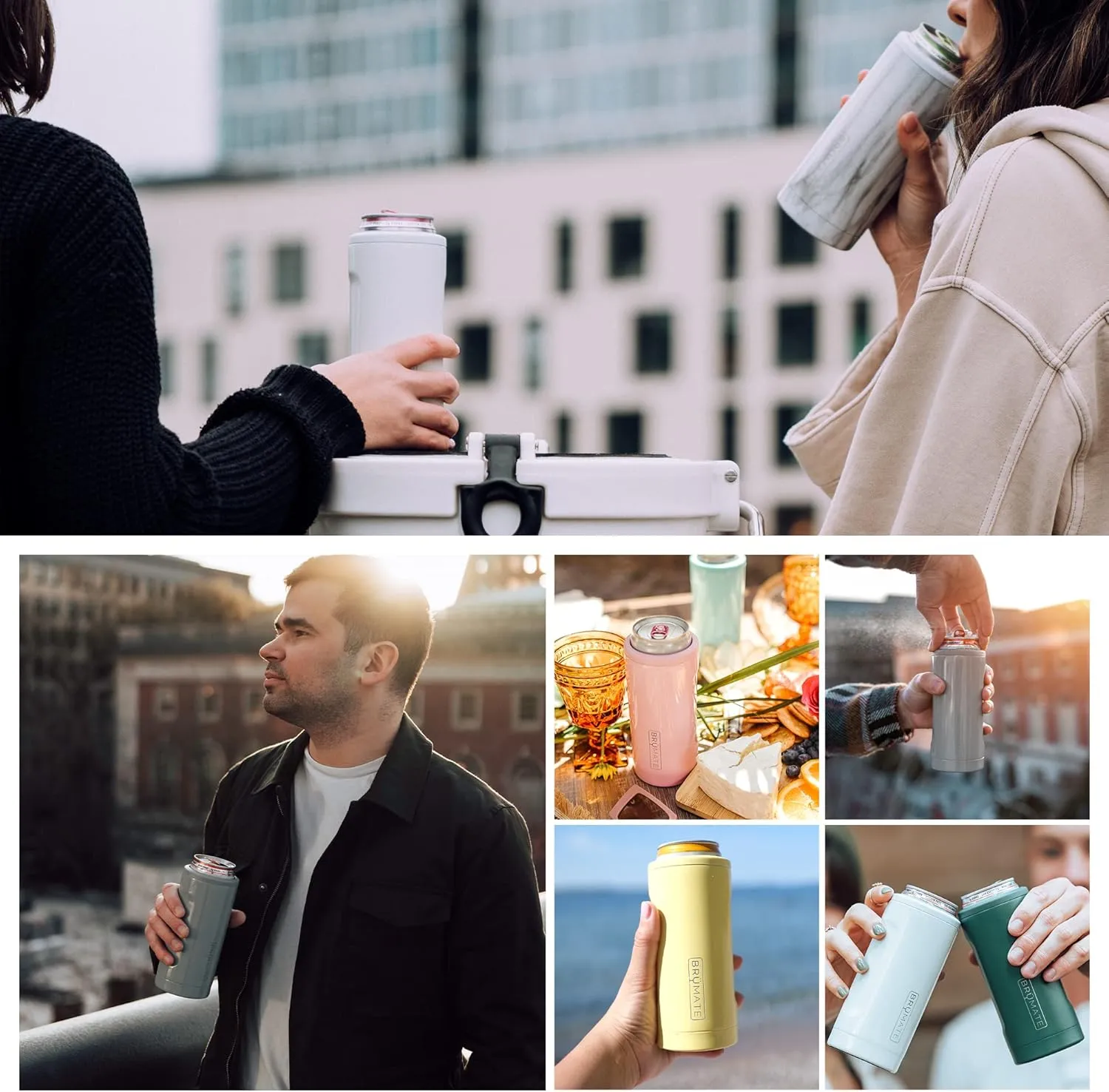 BrüMate Hopsulator Slim Can Cooler Insulated for 12oz Slim Cans | Skinny Can Insulated Stainless Steel Drink Holder for Hard Seltzer, Beer, Soda, and Energy Drinks