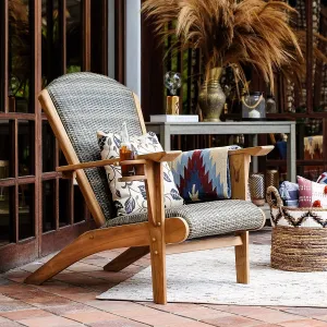 Cambridge Casual Auburn Padded Upholstered Outdoor Adirondack Chair, Teak Wood and All-Weather Wicker