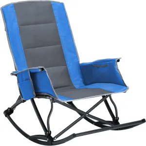Camping Chairs for Adults, Folding Outdoor Rocking Chair with Foot Rest, 330 lbs Capacity, for Lawn, Sport Events, Blue