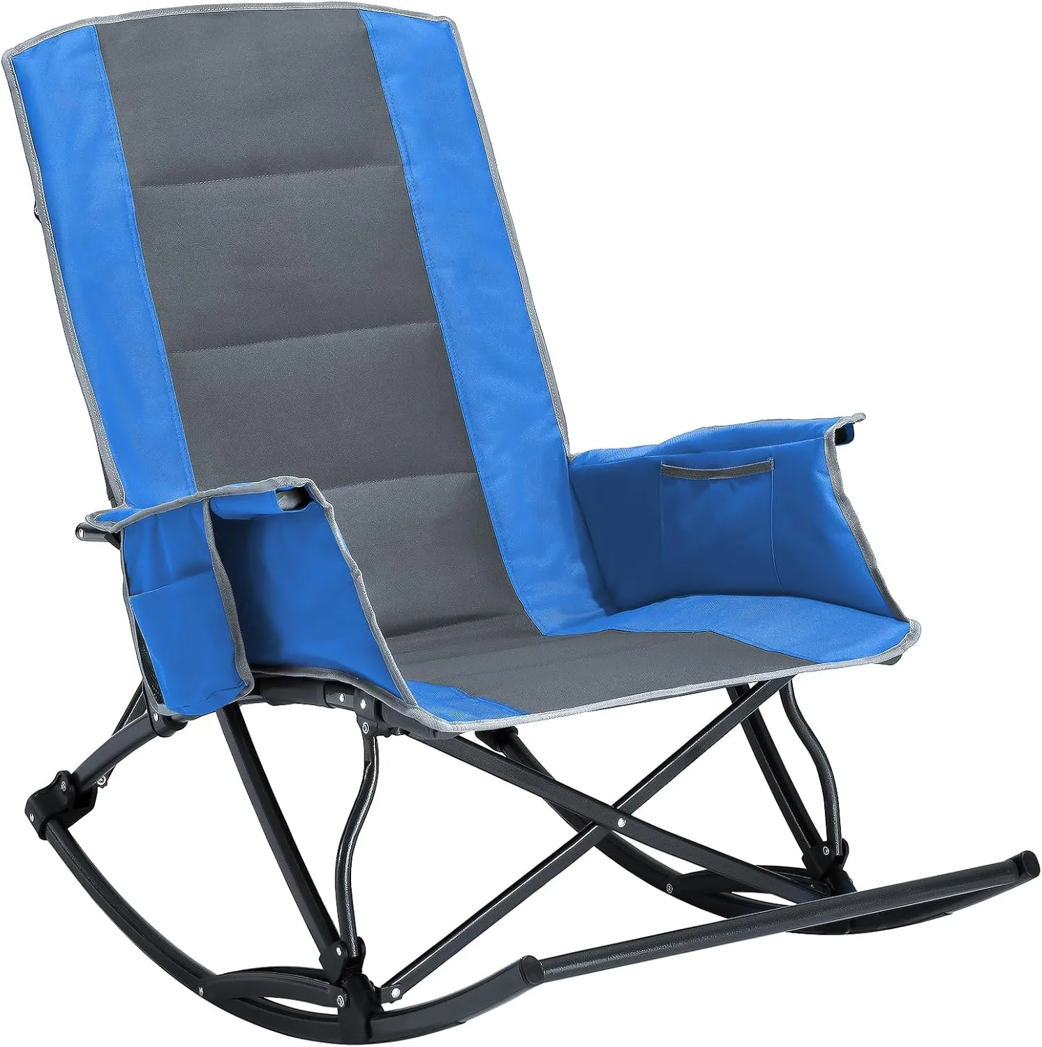Camping Chairs for Adults, Folding Outdoor Rocking Chair with Foot Rest, 330 lbs Capacity, for Lawn, Sport Events, Blue