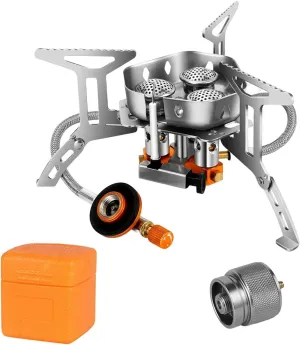 Camping Is Easy® 6800W Windproof Camping Gas Stove, Piezo Ignition, 1lb Propane Canister Adapter, Hard Plastic Case