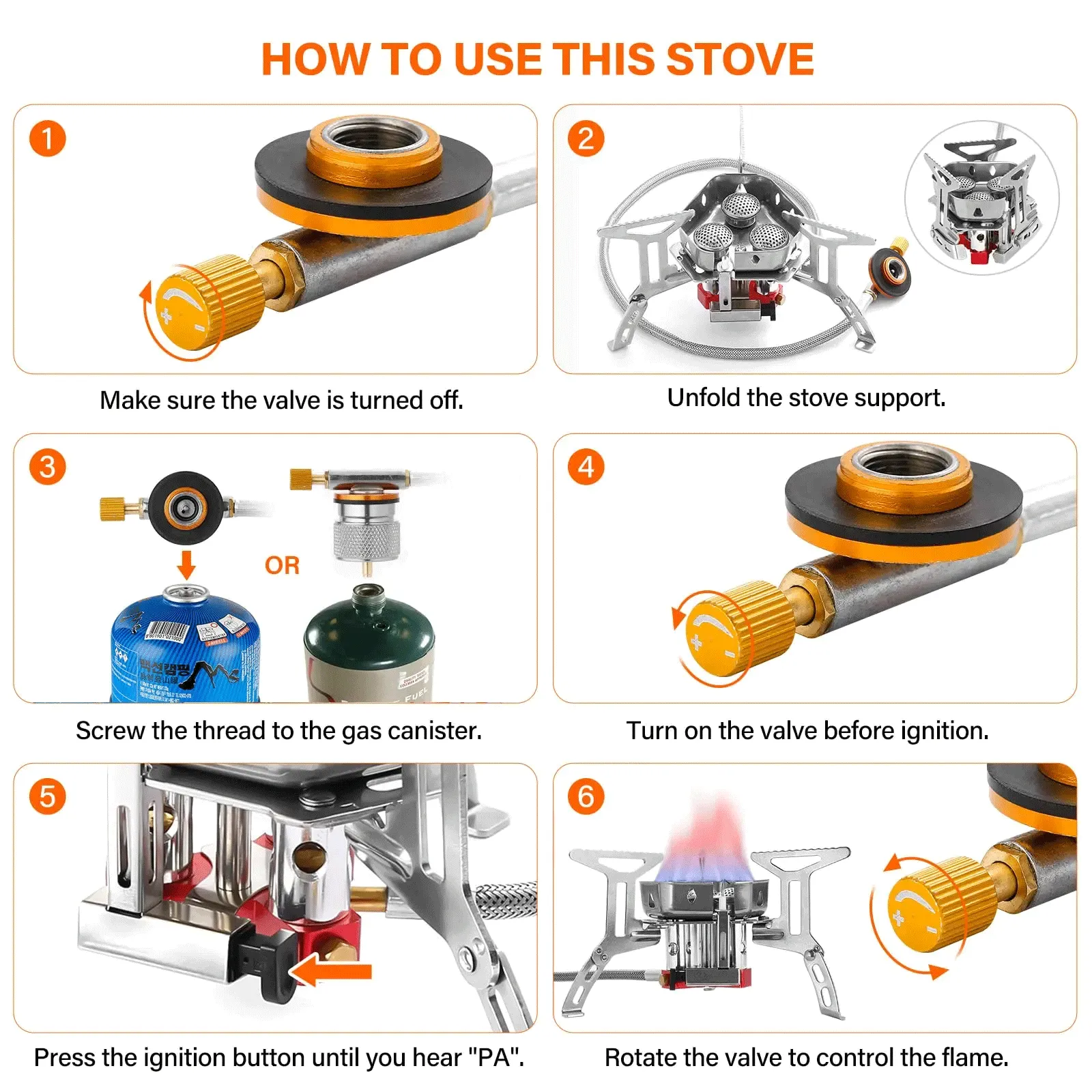 Camping Is Easy® 6800W Windproof Camping Gas Stove, Piezo Ignition, 1lb Propane Canister Adapter, Hard Plastic Case