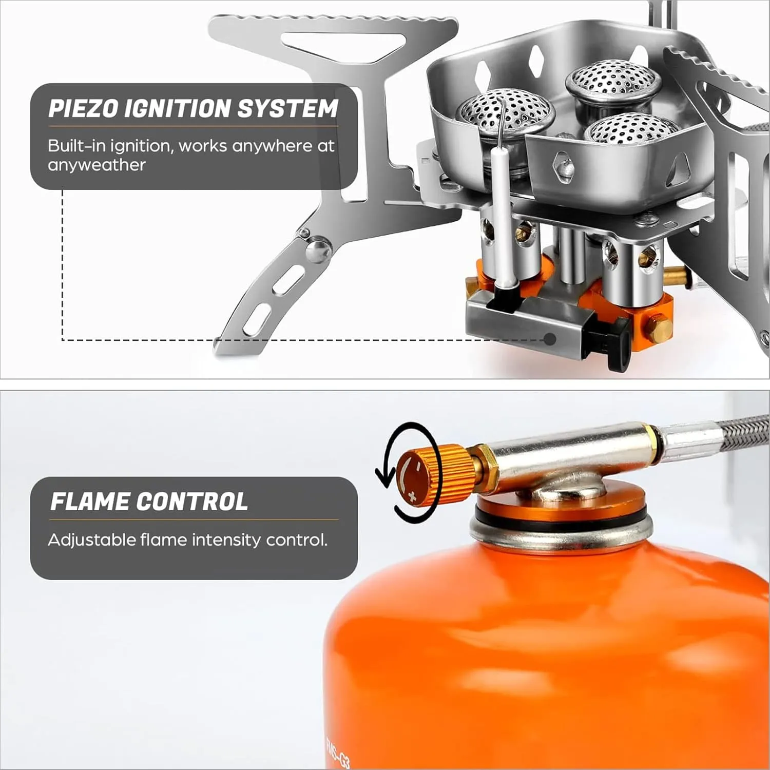 Camping Is Easy® 6800W Windproof Camping Gas Stove, Piezo Ignition, 1lb Propane Canister Adapter, Hard Plastic Case