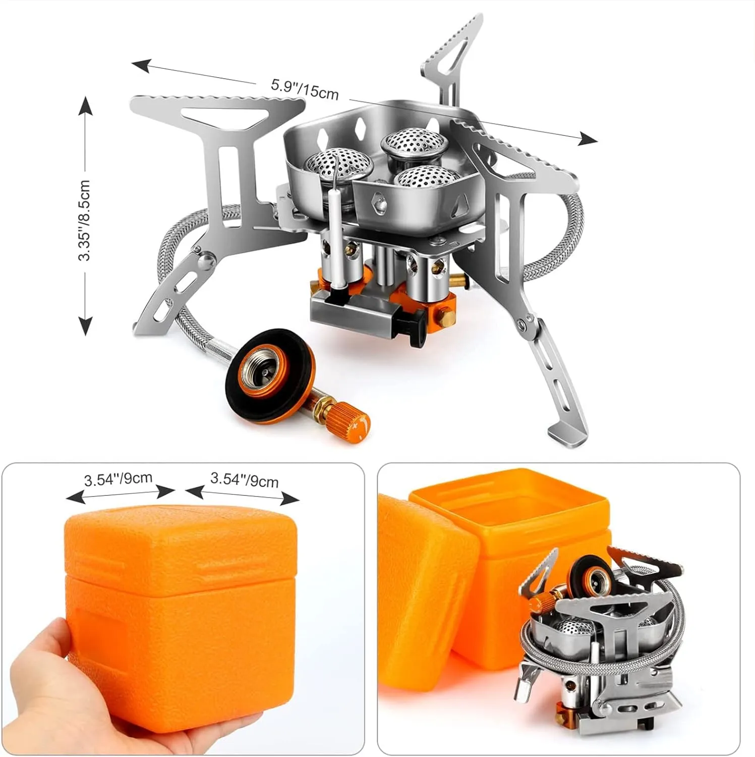 Camping Is Easy® 6800W Windproof Camping Gas Stove, Piezo Ignition, 1lb Propane Canister Adapter, Hard Plastic Case