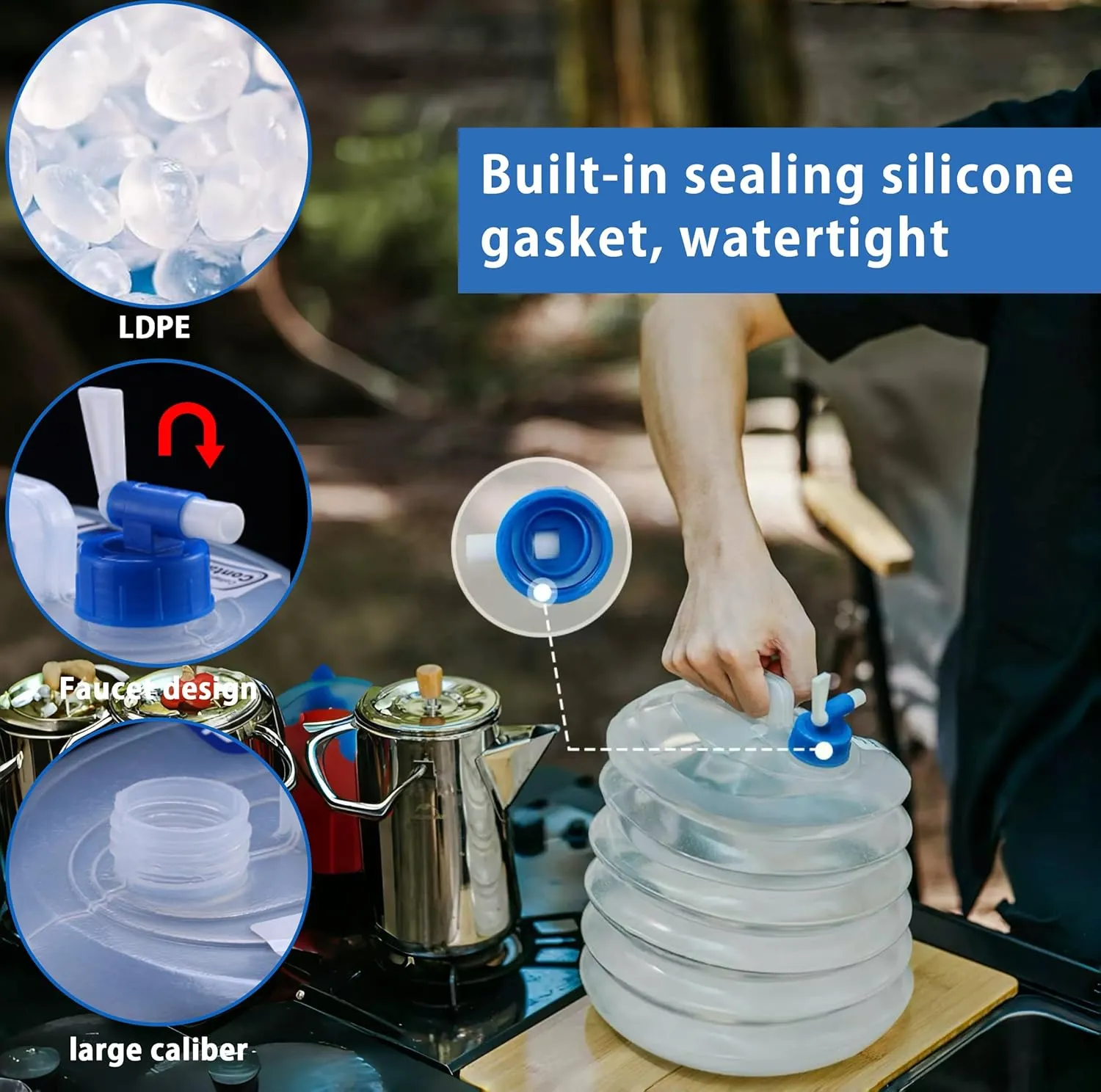 Camping Water Jug with Spigot (2.6 & 4 & 5.3 Gallon), BPA-Free Food-Grade LDPE Collapsible Water Container, Emergency Water Storage with Patented Leak-Proof Design for Hiking, Survival Gear & Outdoor