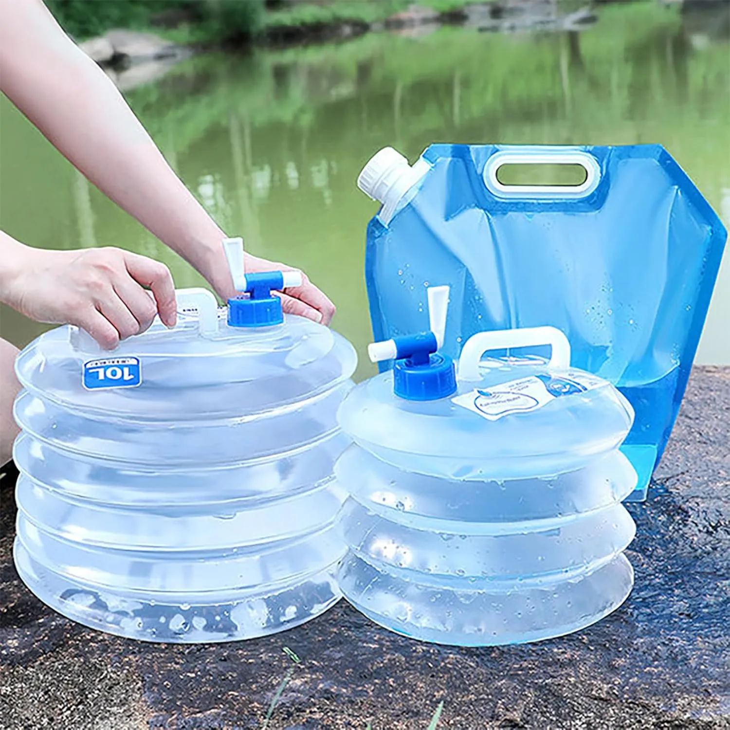 Camping Water Jug with Spigot (2.6 & 4 & 5.3 Gallon), BPA-Free Food-Grade LDPE Collapsible Water Container, Emergency Water Storage with Patented Leak-Proof Design for Hiking, Survival Gear & Outdoor