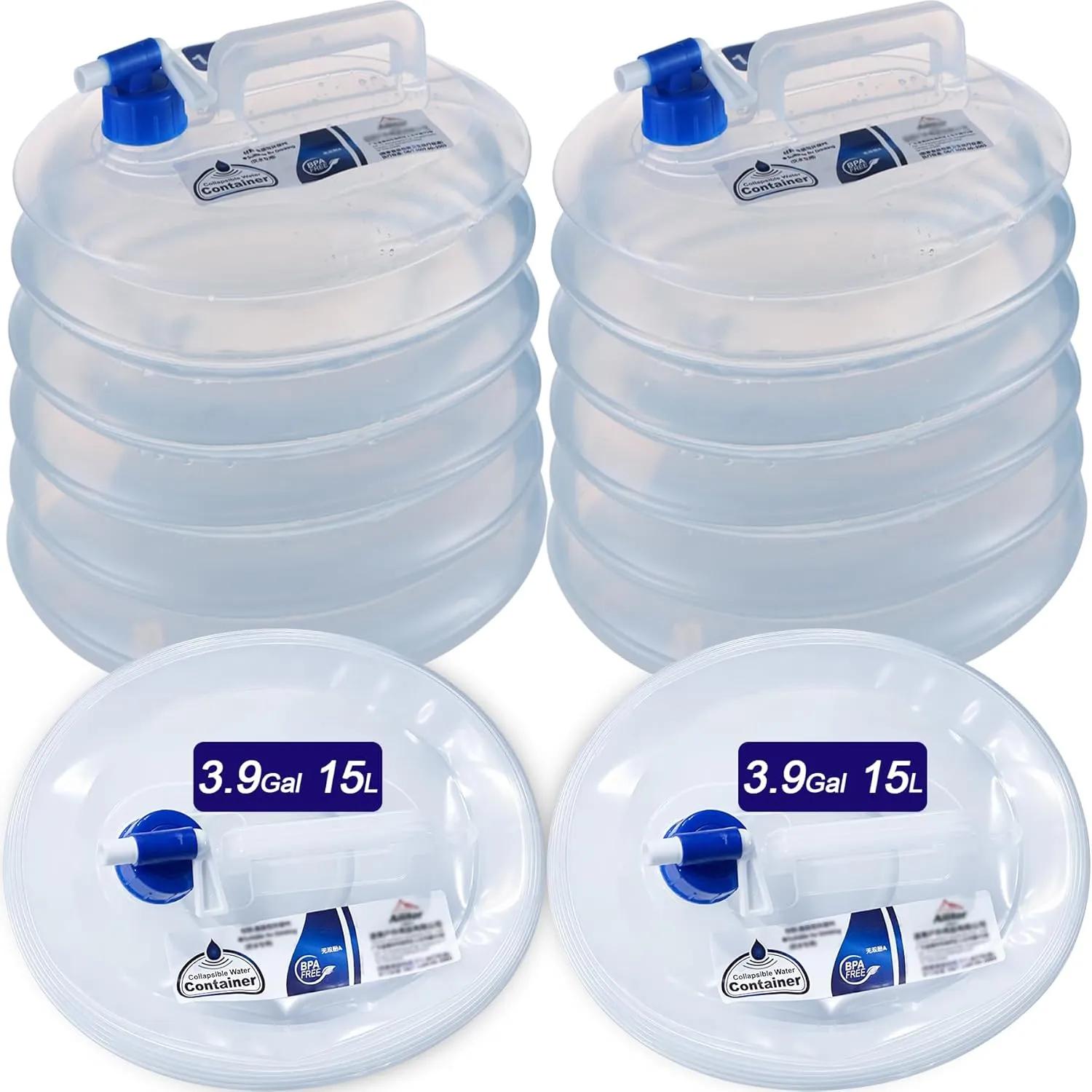 Camping Water Jug with Spigot (2.6 & 4 & 5.3 Gallon), BPA-Free Food-Grade LDPE Collapsible Water Container, Emergency Water Storage with Patented Leak-Proof Design for Hiking, Survival Gear & Outdoor