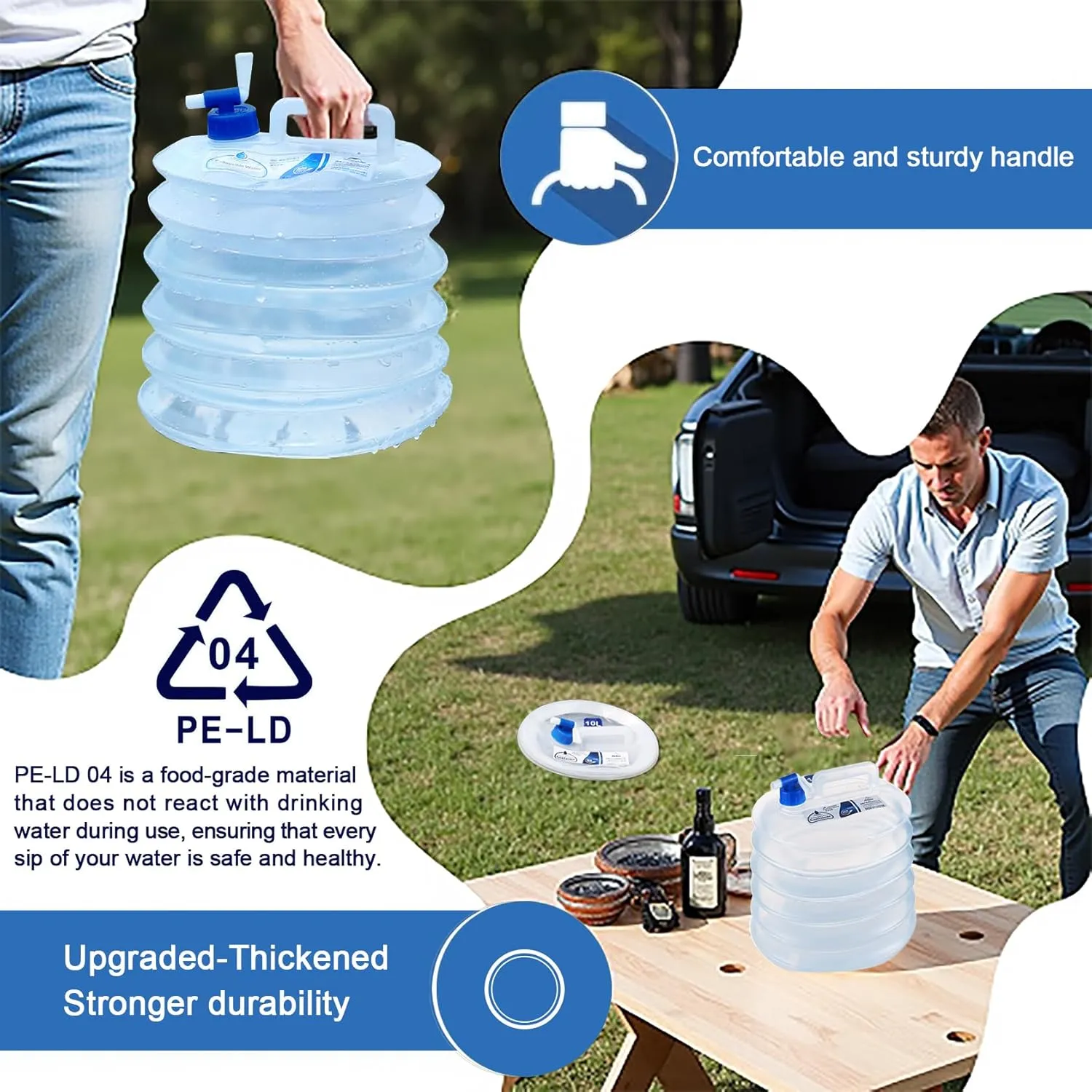 Camping Water Jug with Spigot (2.6 & 4 & 5.3 Gallon), BPA-Free Food-Grade LDPE Collapsible Water Container, Emergency Water Storage with Patented Leak-Proof Design for Hiking, Survival Gear & Outdoor