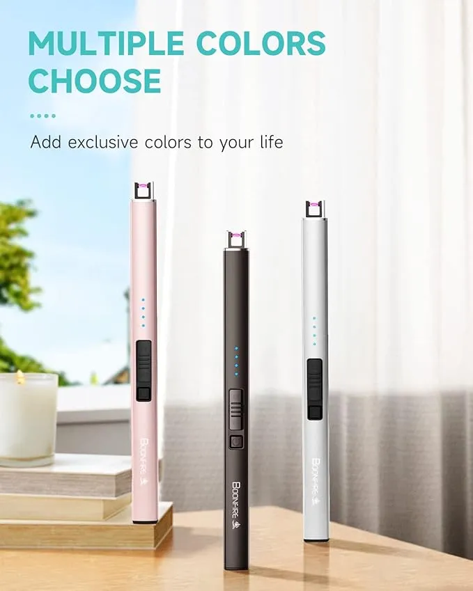 Candle Lighter, Electric Rechargeable Arc Lighter with LED Battery Display Portable USB Charging Flame-Less Windproof Lighters for Light Candles Gas Stoves Camping Barbecue(Black)