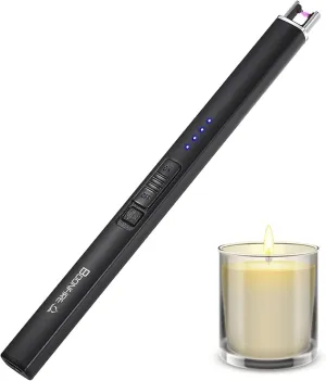 Candle Lighter, Electric Rechargeable Arc Lighter with LED Battery Display Portable USB Charging Flame-Less Windproof Lighters for Light Candles Gas Stoves Camping Barbecue(Black)