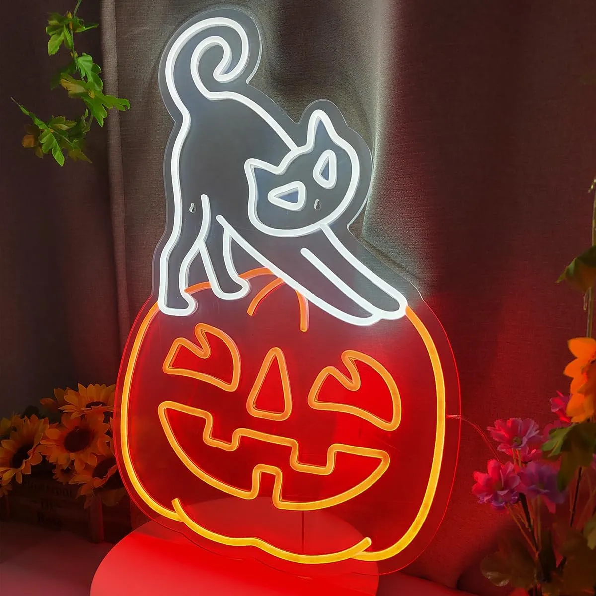 Cat Jack-O-Lantern LED Neon Sign