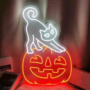 Cat Jack-O-Lantern LED Neon Sign