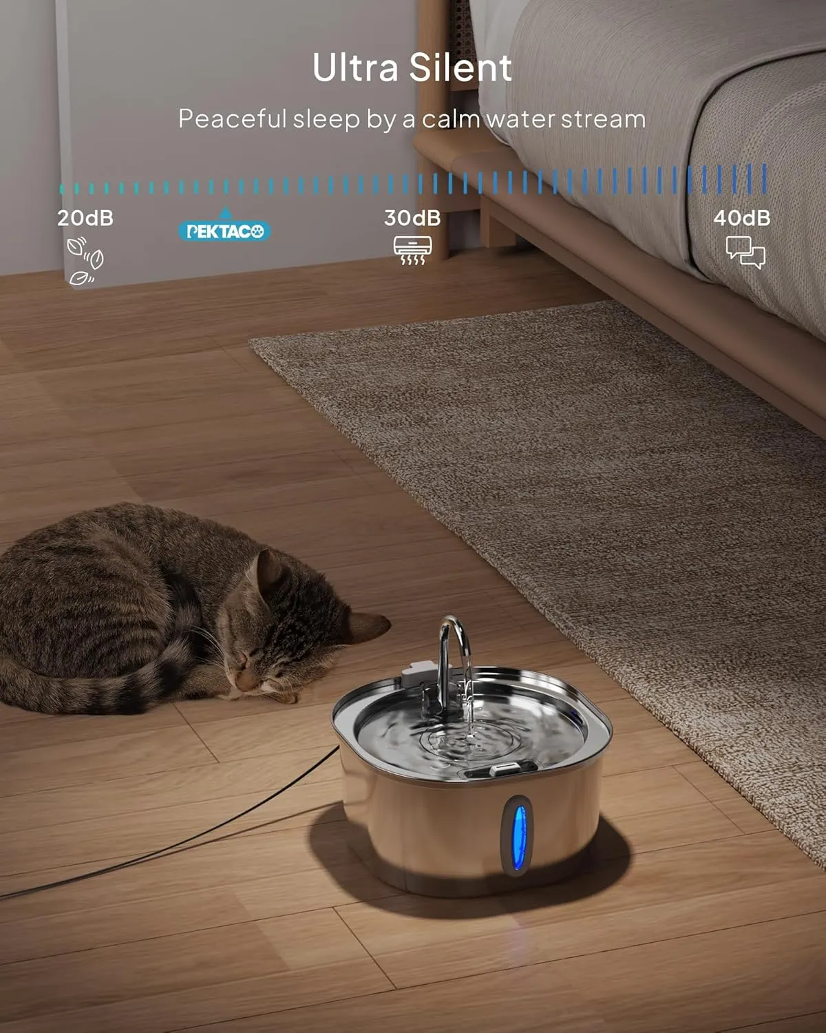 Cat Water Fountain - 3.2L/108oz Stainless Steel Pet Water Drinking Fountain for Cats Indoor, Dog Water Fountain with Water Level Window and 3 Filters   3 Sponges
