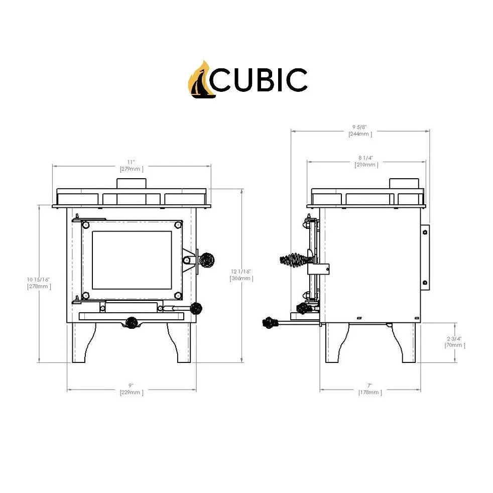 CB-1000-BL CUB Cubic Mini Wood Stove Black