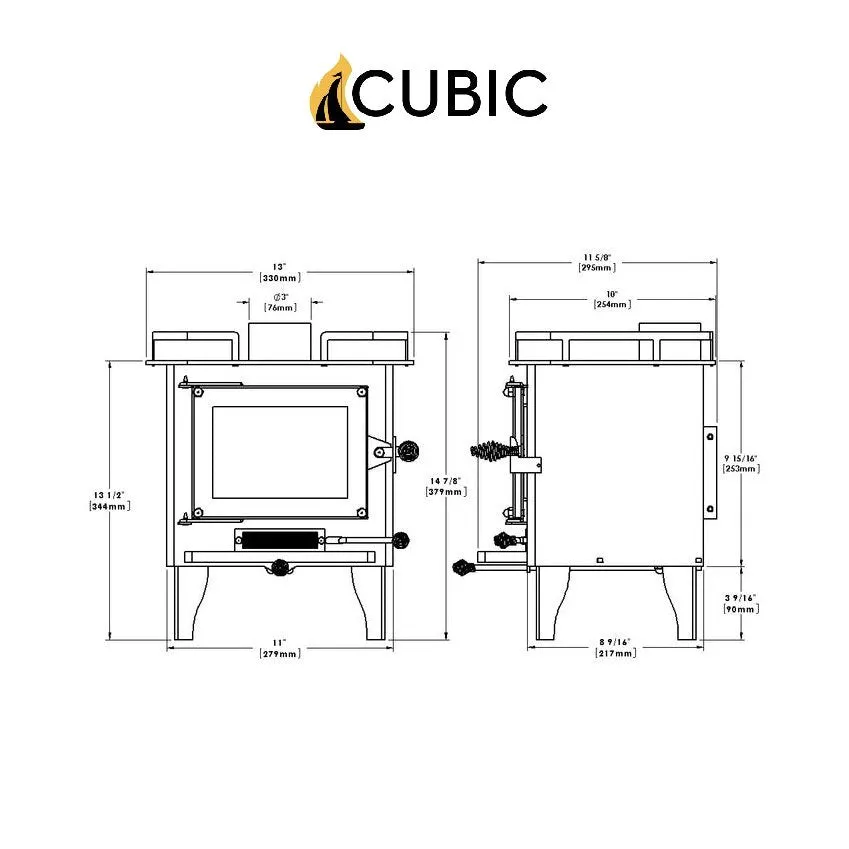 CB-2000-BR GRIZZLY Cubic Mini Wood Stove Brass