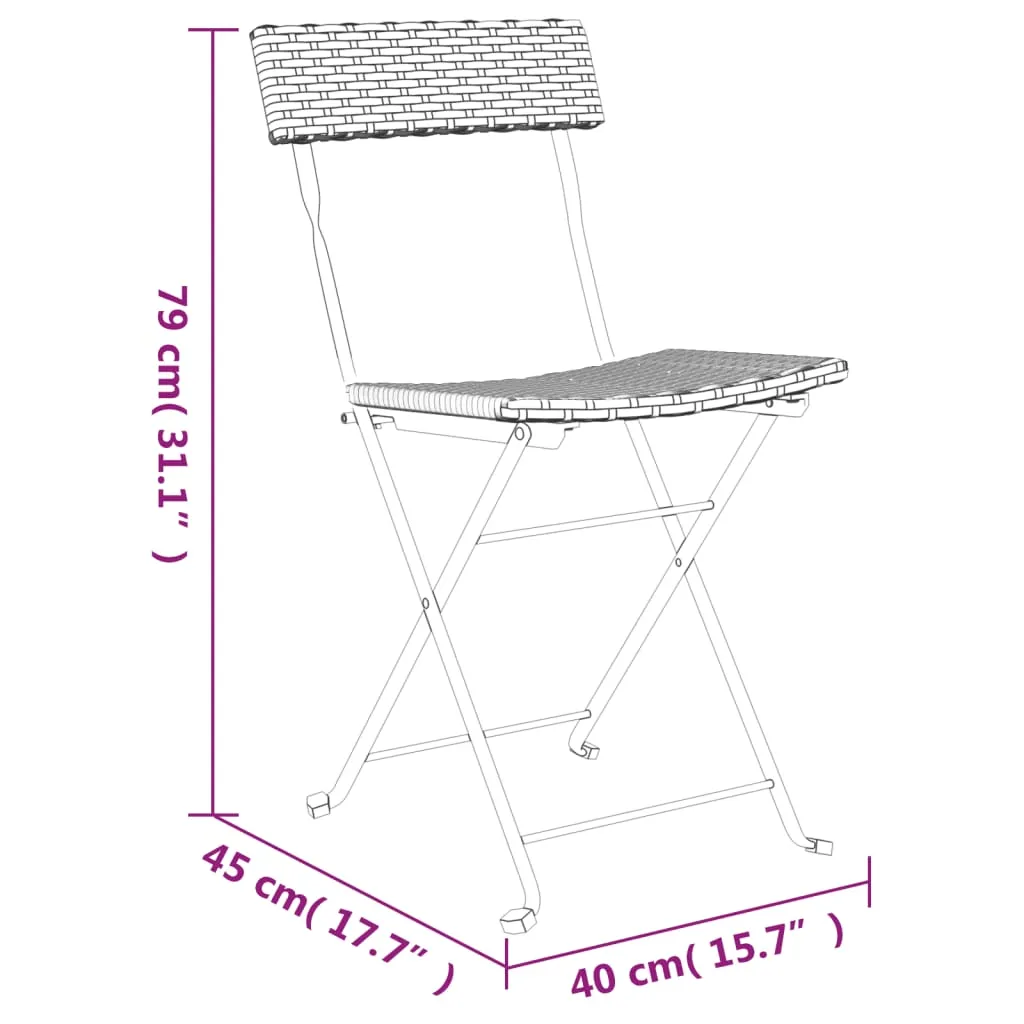 Chair Outdoor Bistro Accent Folding Side Chair Poly Rattan and Steel