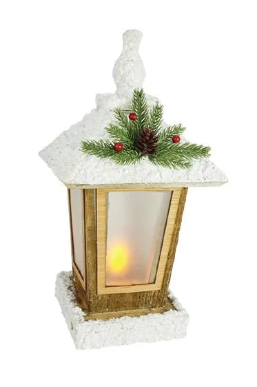 Christmas B/O LED Rustic Wood Lantern