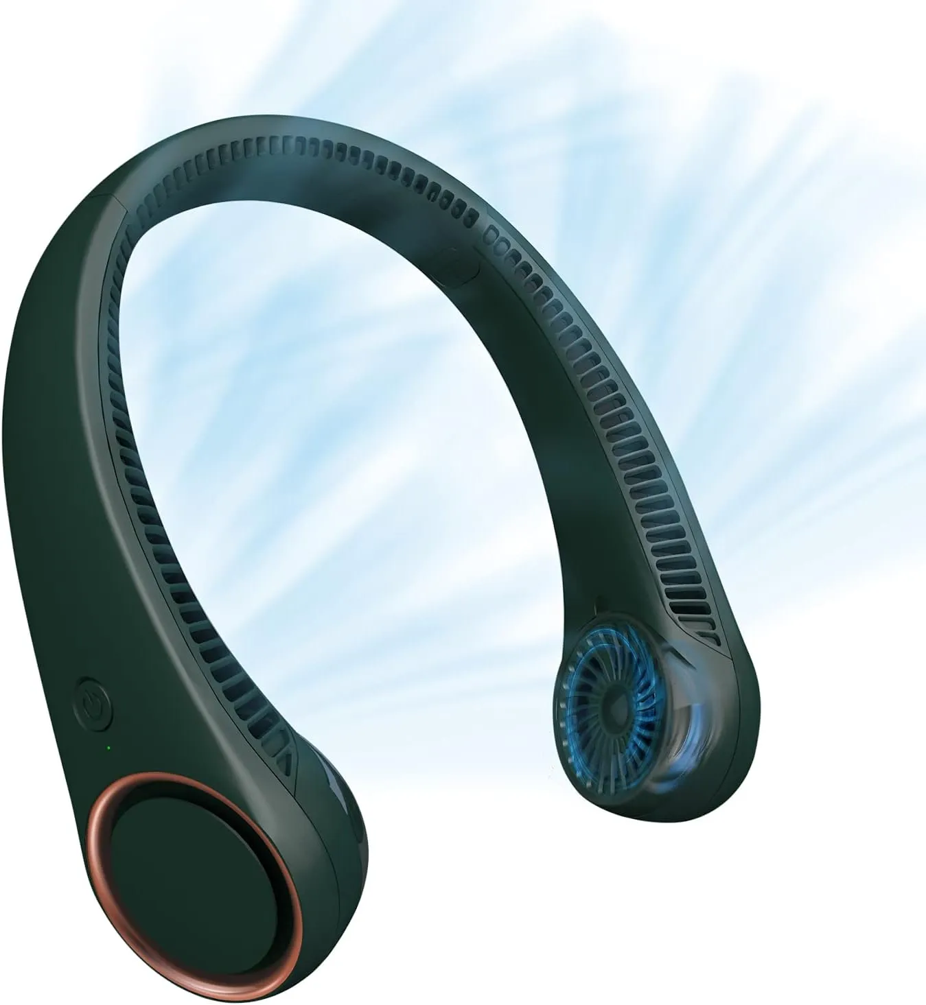 CIVPOWER Neck Fan: Portable Personal Neck Cooling Rechargeable Bladeless Fan - Hands Free 3 Speed 4000 mAh Battery USB Operated Wearable Headphone Design - for Men Women Outdoor Indoor (Dark Green)