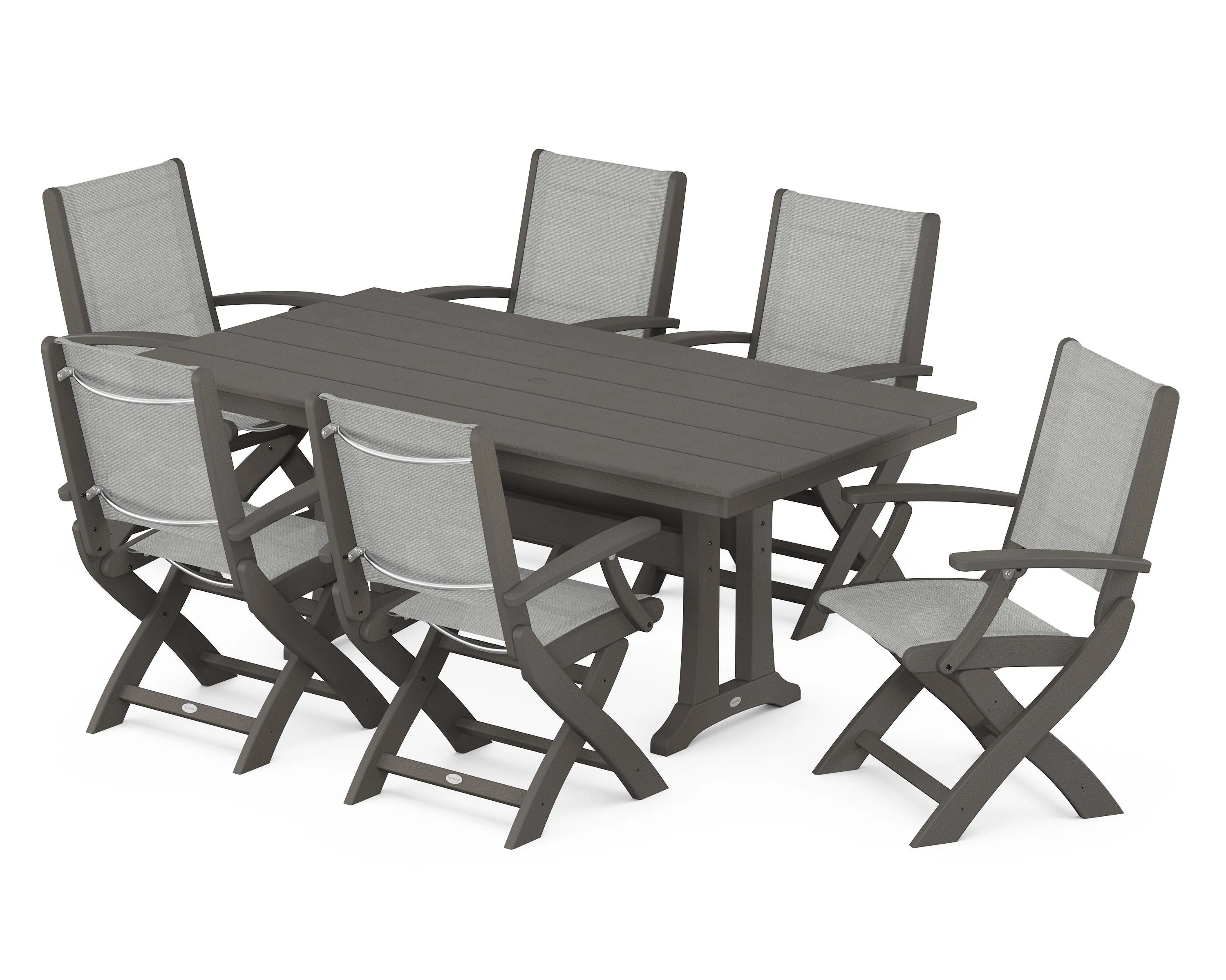 Coastal Folding Arm Chair 7-Piece Farmhouse Dining Set with Trestle Legs