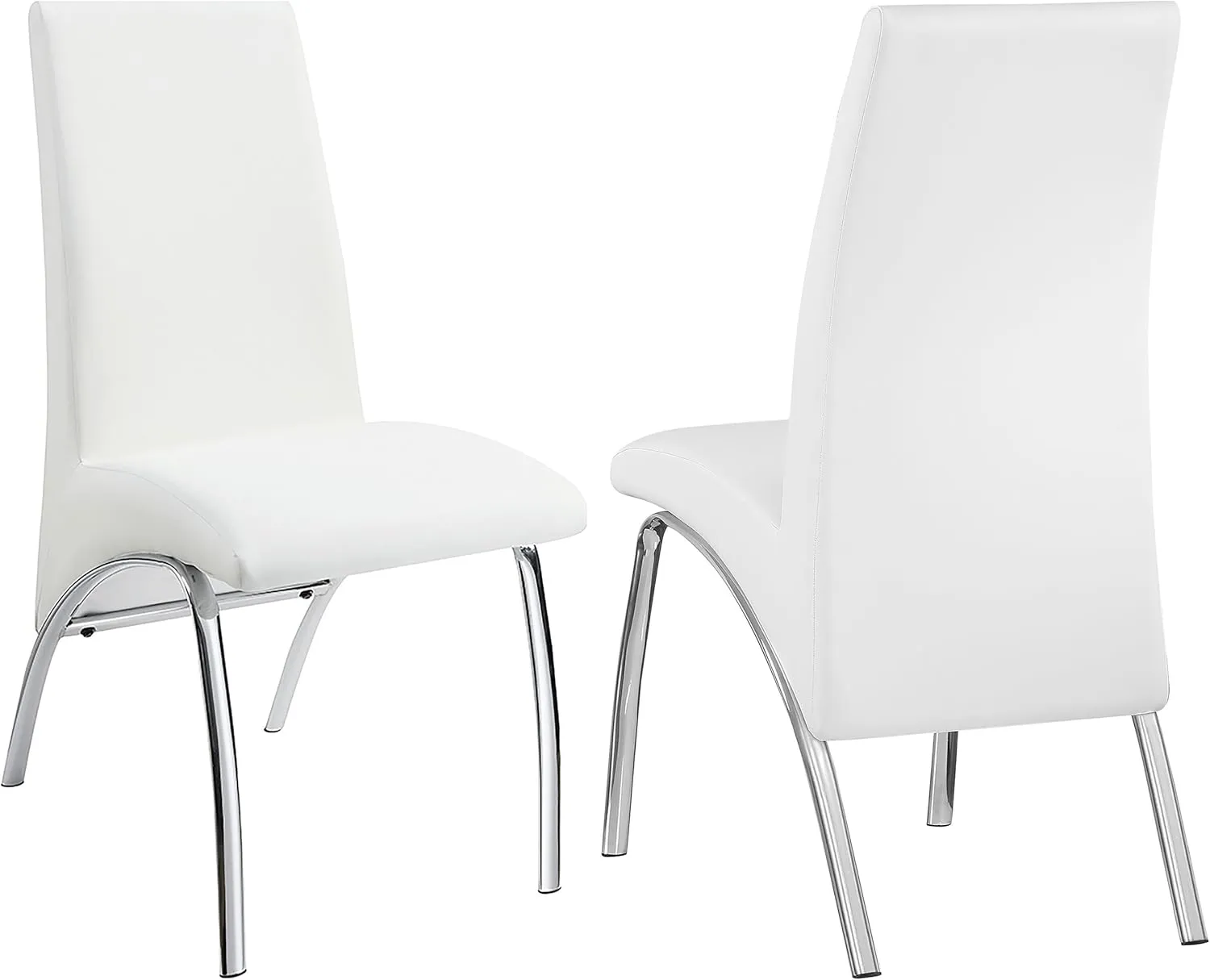 Coaster Home Furnishings - Bishop - Faux Leather Upholstered Dining Chairs - Contemporary Style, Padded Cushion Seat and Curved Metal Legs - Dining Room & Kitchen - Set of 2 - White - 121572