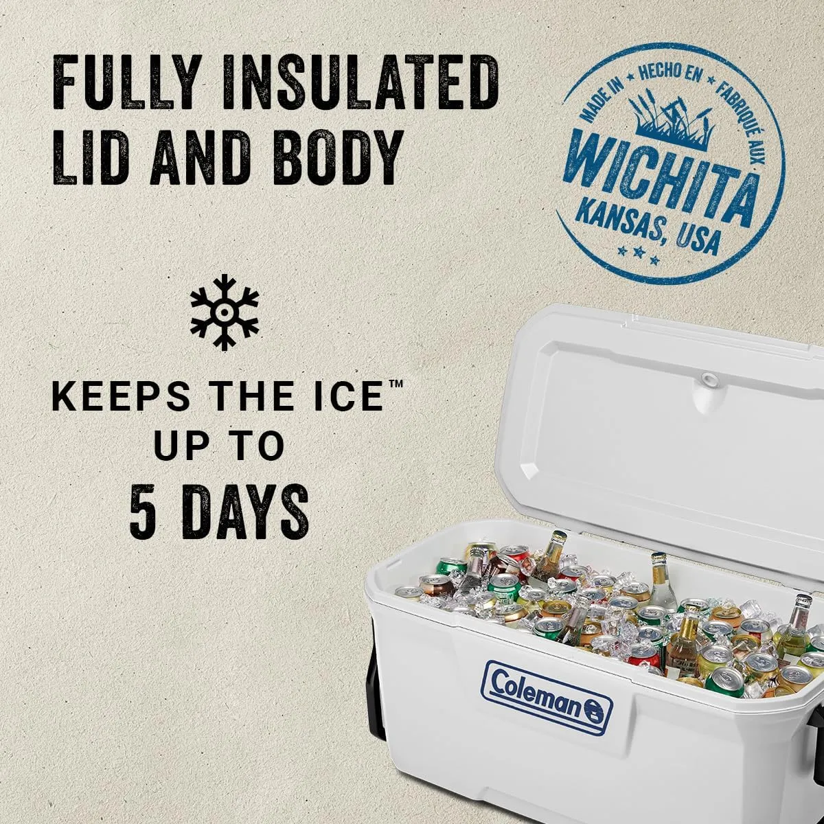 Coleman Marine Cooler with Fully Insulated UV Guard Lid & Body, Keeps Ice for 3  Days, Great for Boating & Fishing, 52qt/100qt Wheeled/120qt Options