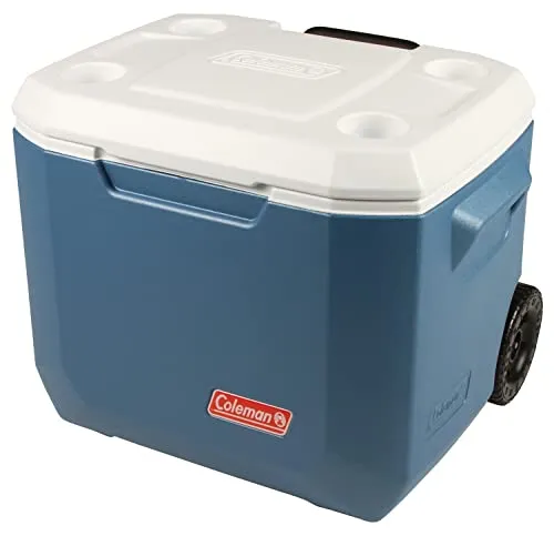 Coleman Portable Cooler with Wheels Xtreme Wheeled Cooler, 50-Quart, Blue/White