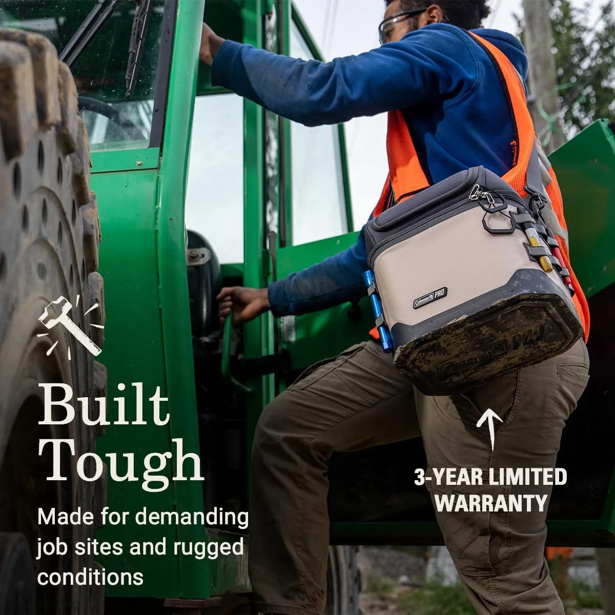 Coleman Pro Insulated Lunchbox 16/24 Can Portable Soft Cooler Rugged Outdoor Design for Jobsites Puncture-Resistant with Dry Storage Compartment Shoulder Strap & Oversized Zippers