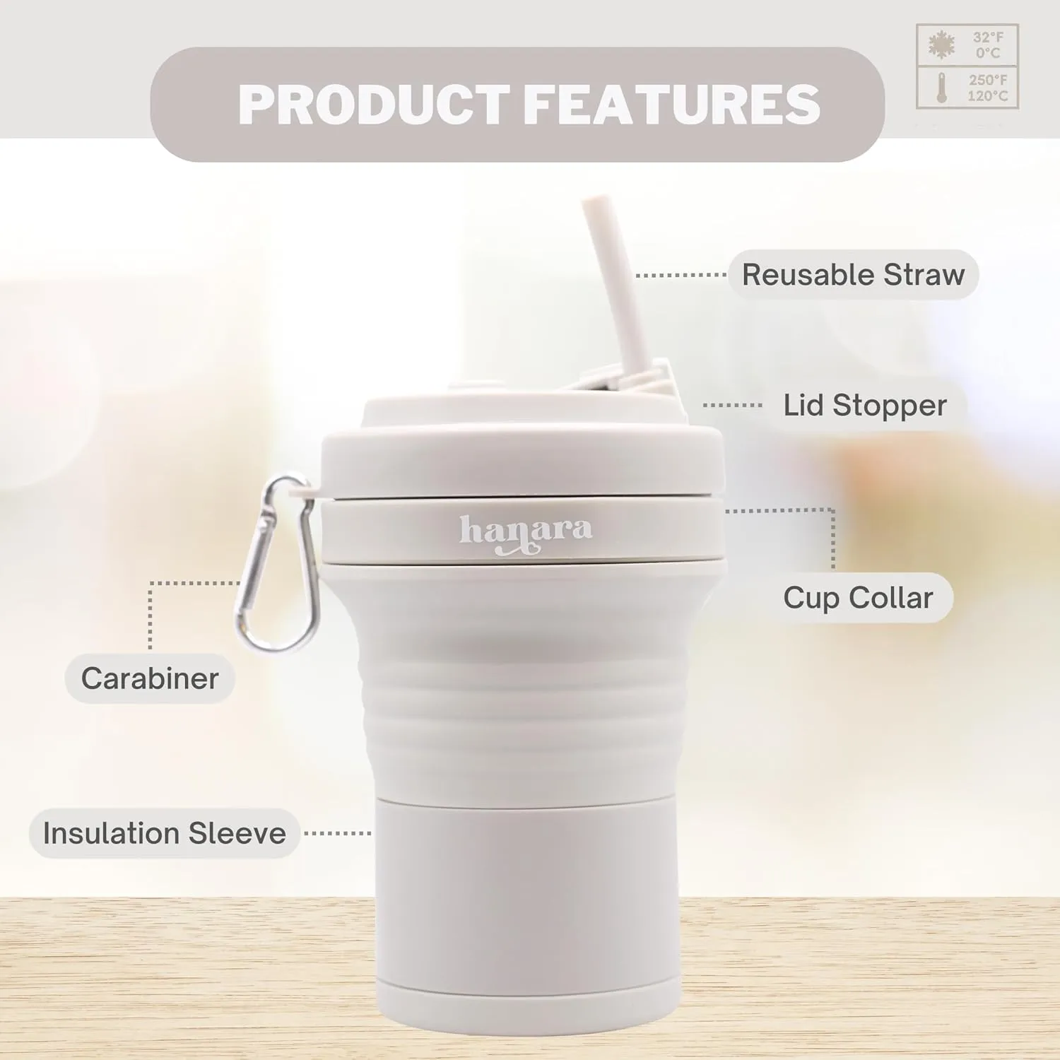 Collapsible Cup with Reusable Straw – 18 Oz (550 Ml), Portable Travel Mug, BPA-Free, Leak-Proof, Microwave & Dishwasher Safe, Multi-Purpose for Hot & Cold Drinks – Gray