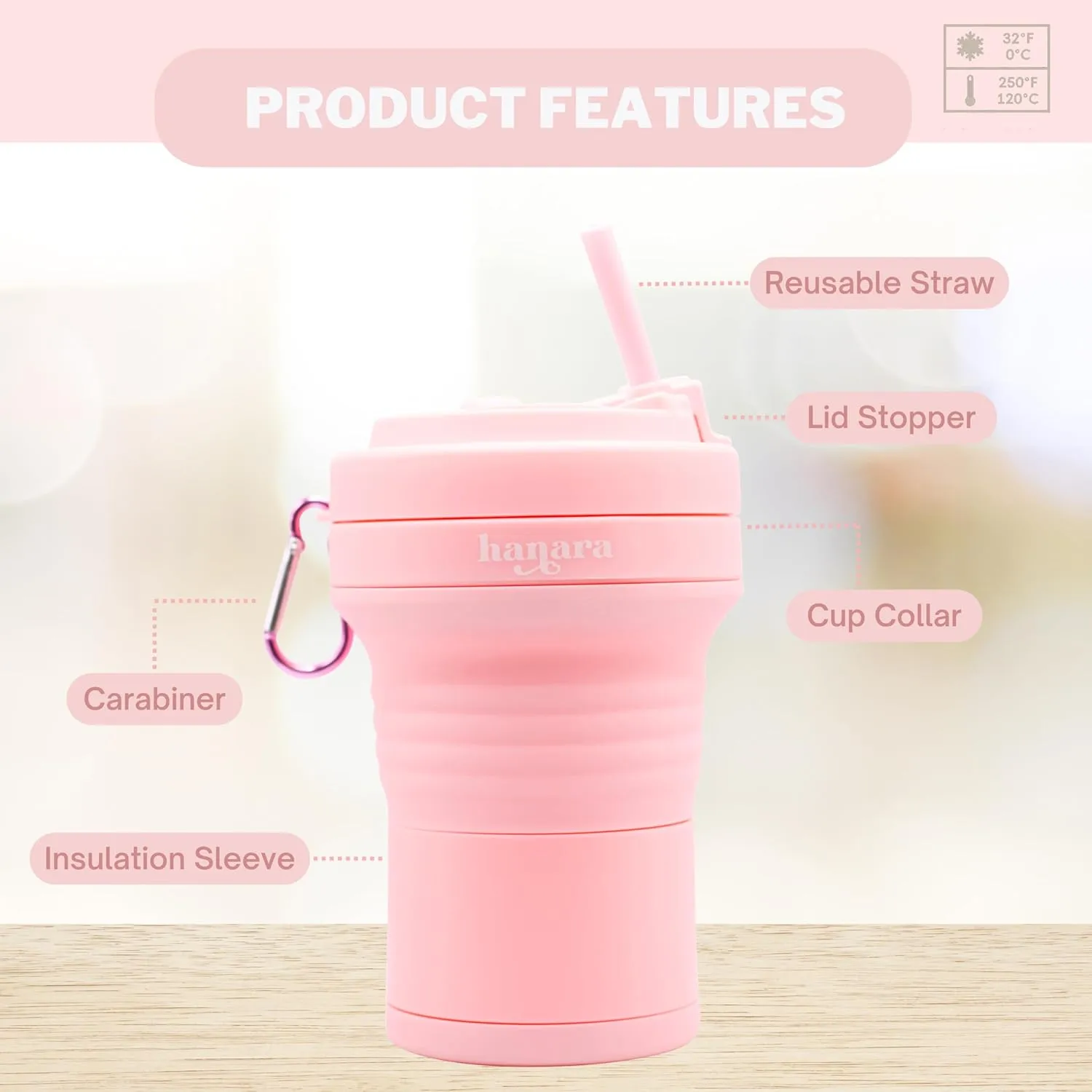 Collapsible Cup with Reusable Straw – 18 Oz (550 Ml), Portable Travel Mug, BPA-Free, Leak-Proof, Microwave & Dishwasher Safe, Multi-Purpose for Hot & Cold Drinks – Pink