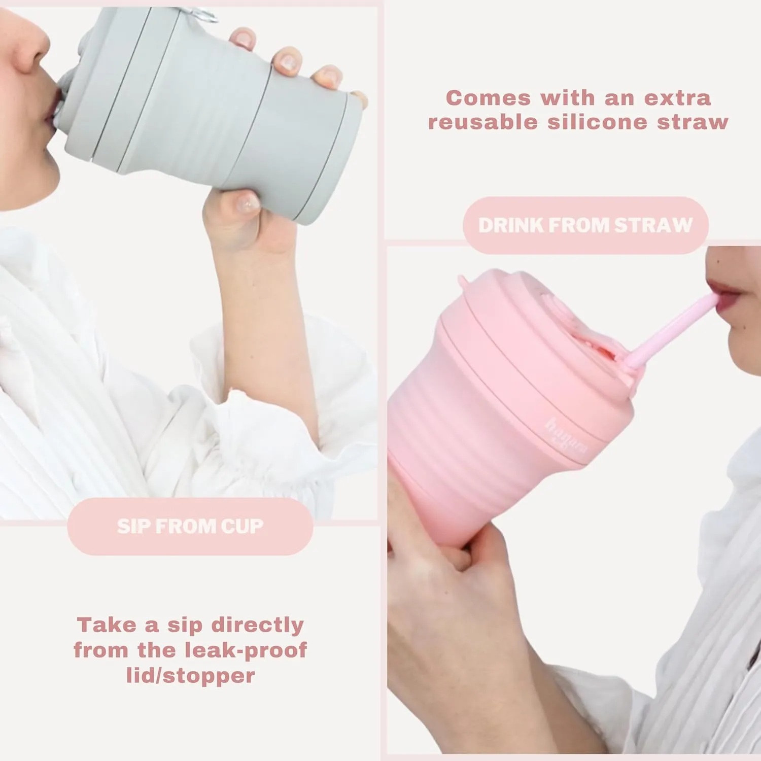 Collapsible Cup with Reusable Straw – 18 Oz (550 Ml), Portable Travel Mug, BPA-Free, Leak-Proof, Microwave & Dishwasher Safe, Multi-Purpose for Hot & Cold Drinks – Pink