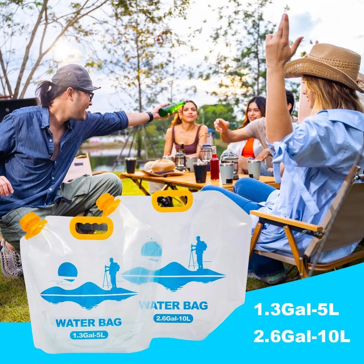Collapsible Emergency Water Container Bag,WaterStorageCube,Flat Folding,BPA Free Food Grade,Clear Plastic Storage Jug for Camping Hiking Backpack,No-Leak Freezable,Water Bottle 2.6 Gallon/8pcs