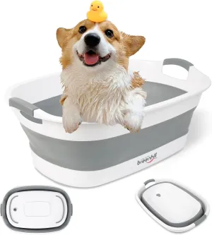Collapsible Pet Bathtub with Water Drain Plug, Small Pets Portable Bath Tub for Puppy Small Dogs Cats, Portable & Space Saving Design, Grey