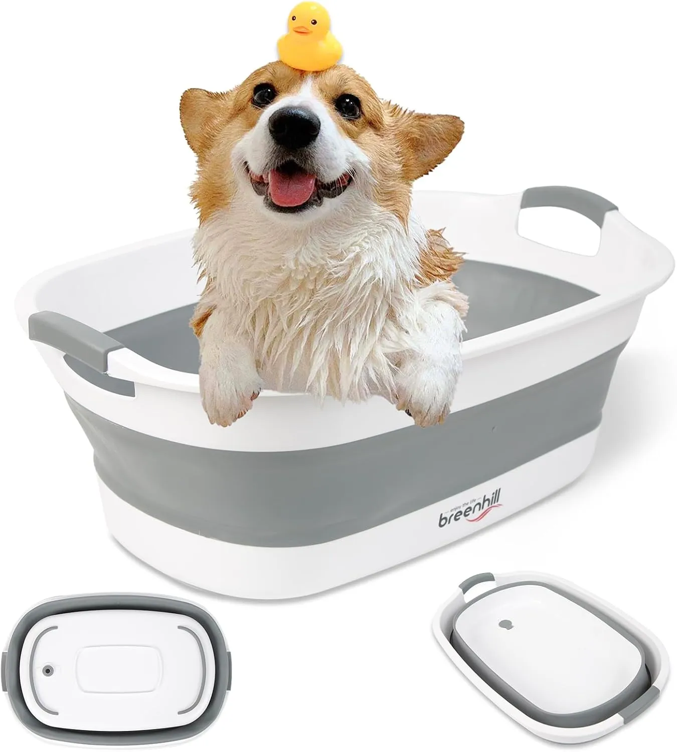 Collapsible Pet Bathtub with Water Drain Plug, Small Pets Portable Bath Tub for Puppy Small Dogs Cats, Portable & Space Saving Design, Grey