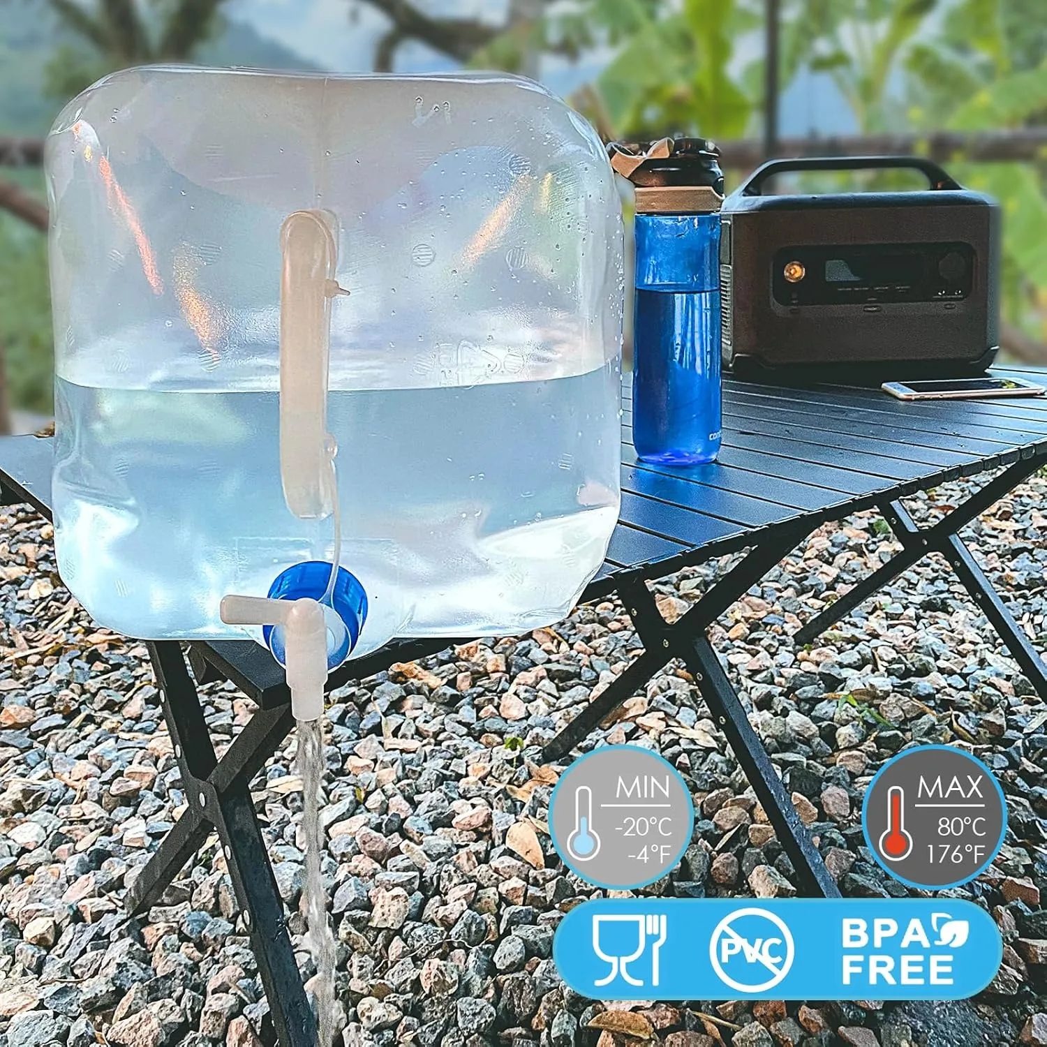 Collapsible Water Container Jug with Spigot, 10×5.3 Gallon BPA Free Camping Water Storage Carrier for Outdoor Hiking Backpacking & Emergency Survival Kit, Foldable Portable Canteen