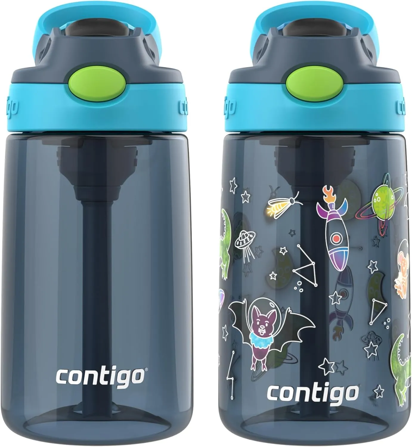 Contigo AutoSpout Water Bottle, 14oz, Pack of two, Blueberry/Blue Raspberry & Blueberry Nightfall