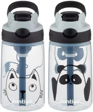 Contigo Kids Water Bottle with Autospout Straw – Spill Proof, Easy-Clean Lid Design, 14 oz., Panda & Cat, 2-pack