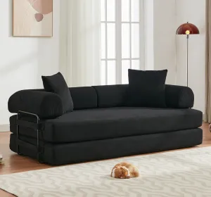 Convertible Folding Sofa Bed, Modular Floor Sofa with Removable Backrest, 3-Seater Fold Out Couch Bed with Pillows, King Size Futon Lazy Couch Corduroy Sleeper for Living Room, Dorm, Black