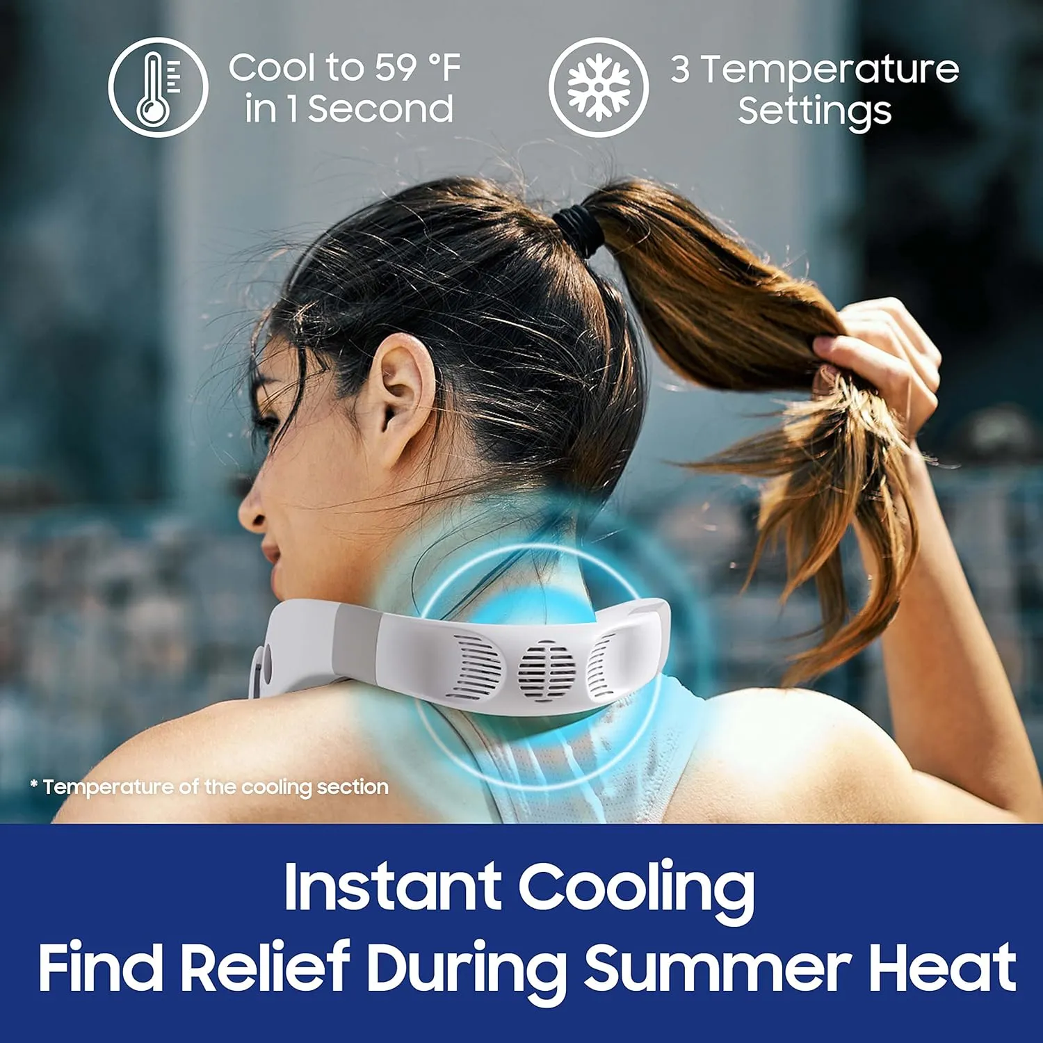 Cooling Neck Fan, 2-in-1 Neck Air Conditioner Portable Rechargeable, Wearable Personal Fan, 4400mAh Large Battery, Ergonomic Design, Navy Blue