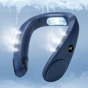 Cooling Neck Fan, 2-in-1 Neck Air Conditioner Portable Rechargeable, Wearable Personal Fan, 4400mAh Large Battery, Ergonomic Design, Navy Blue