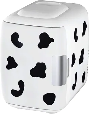 Cooluli Skincare Mini Fridge for Bedroom - Car, Office Desk & Dorm Room - Portable 4L/6 Can Electric Plug In Cooler & Warmer for Food, Drinks, Beauty & Makeup, 12v AC/DC & Exclusive USB, Cow Print